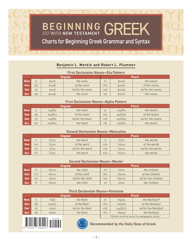 Charts for Beginning Greek Grammar and Syntax