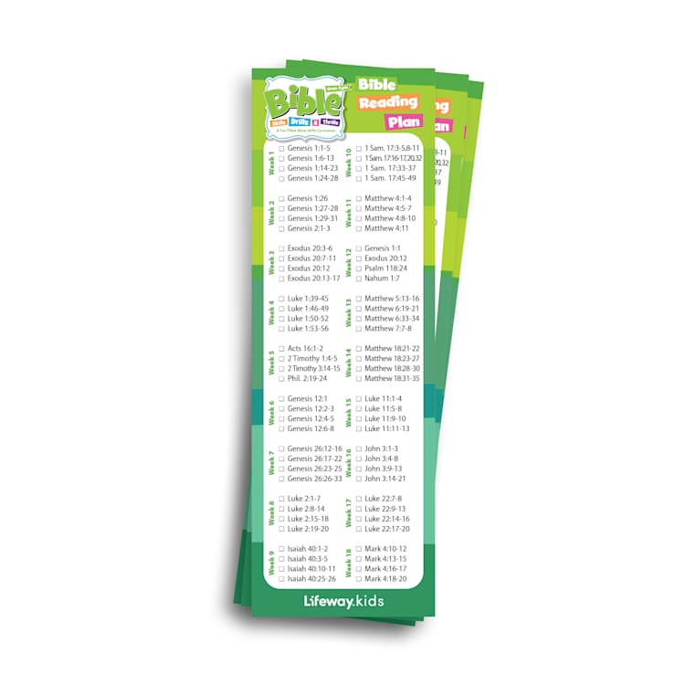 Bible Skills Drills and Thrills Green Cycle Bible Reading Plan Bookmark (Pkg 25)