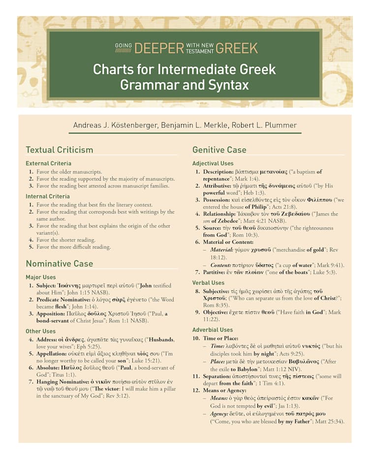 eBook - Charts for Intermediate Greek Grammar and Syntax