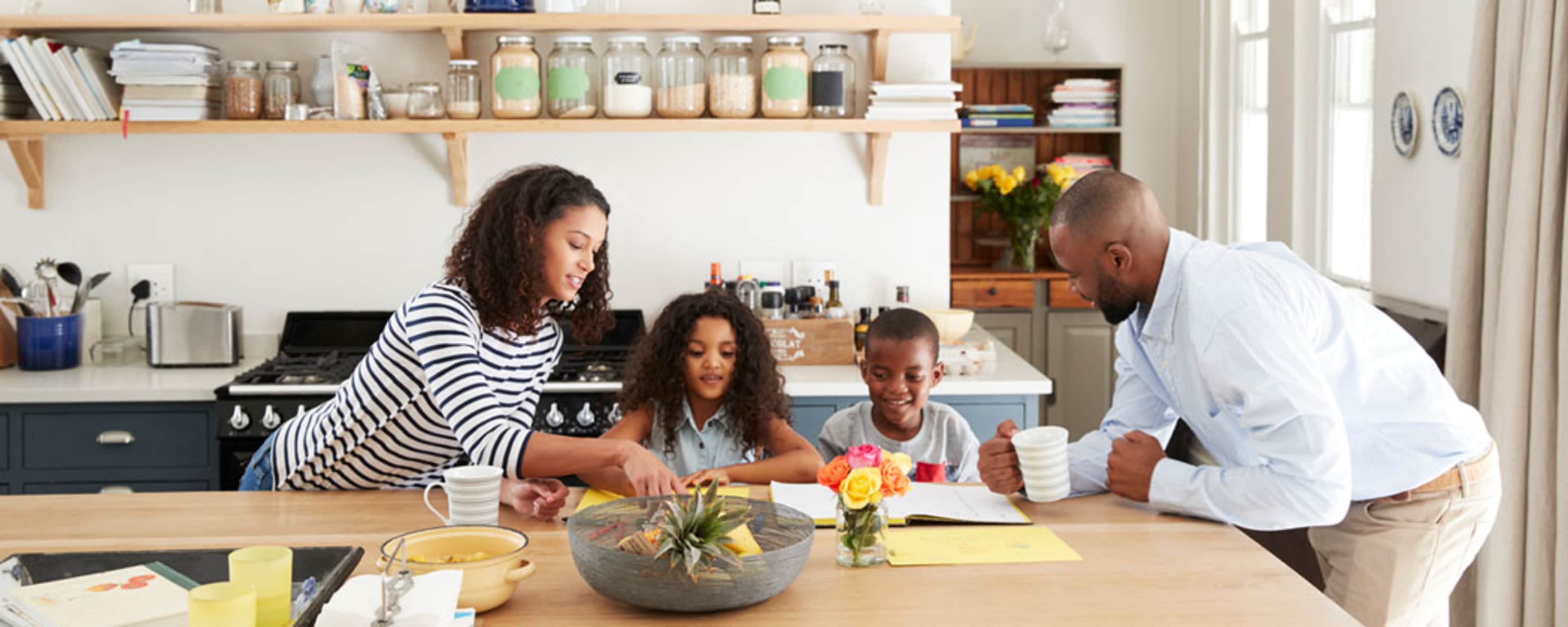 family in a kitchen