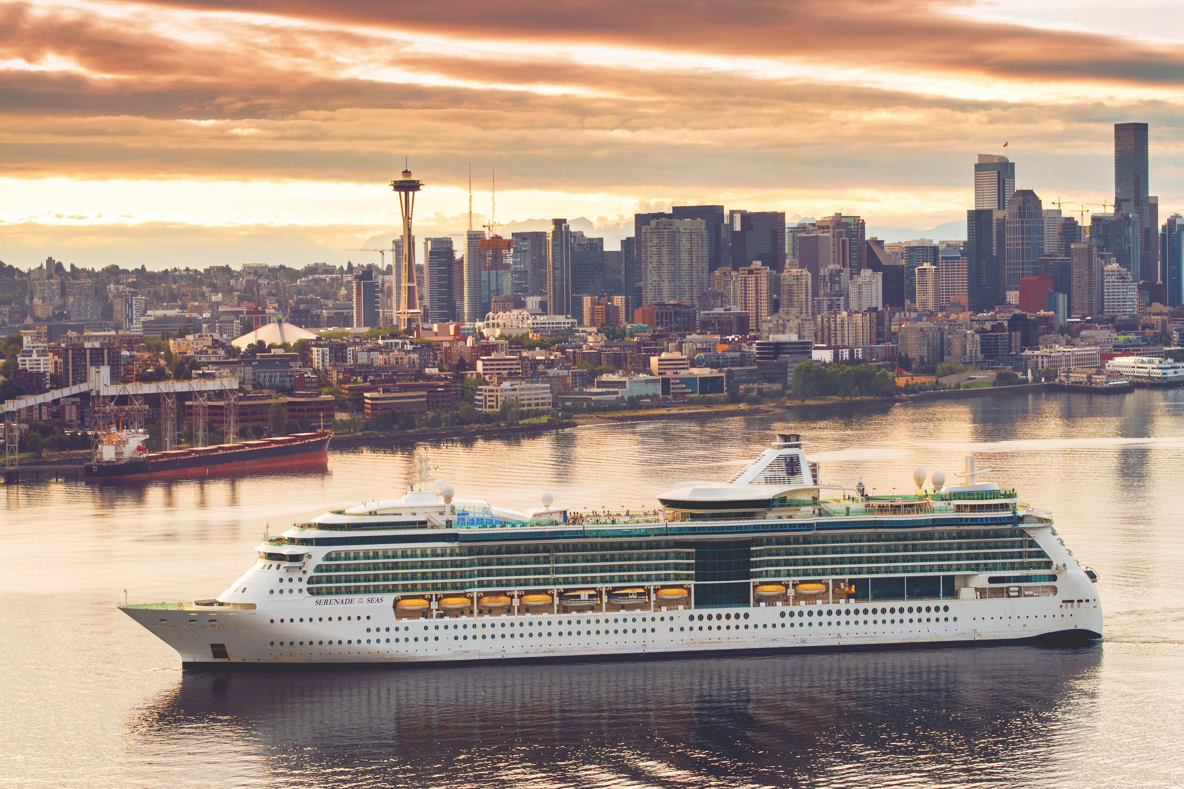 Seattle skyline with cruise ship in the water