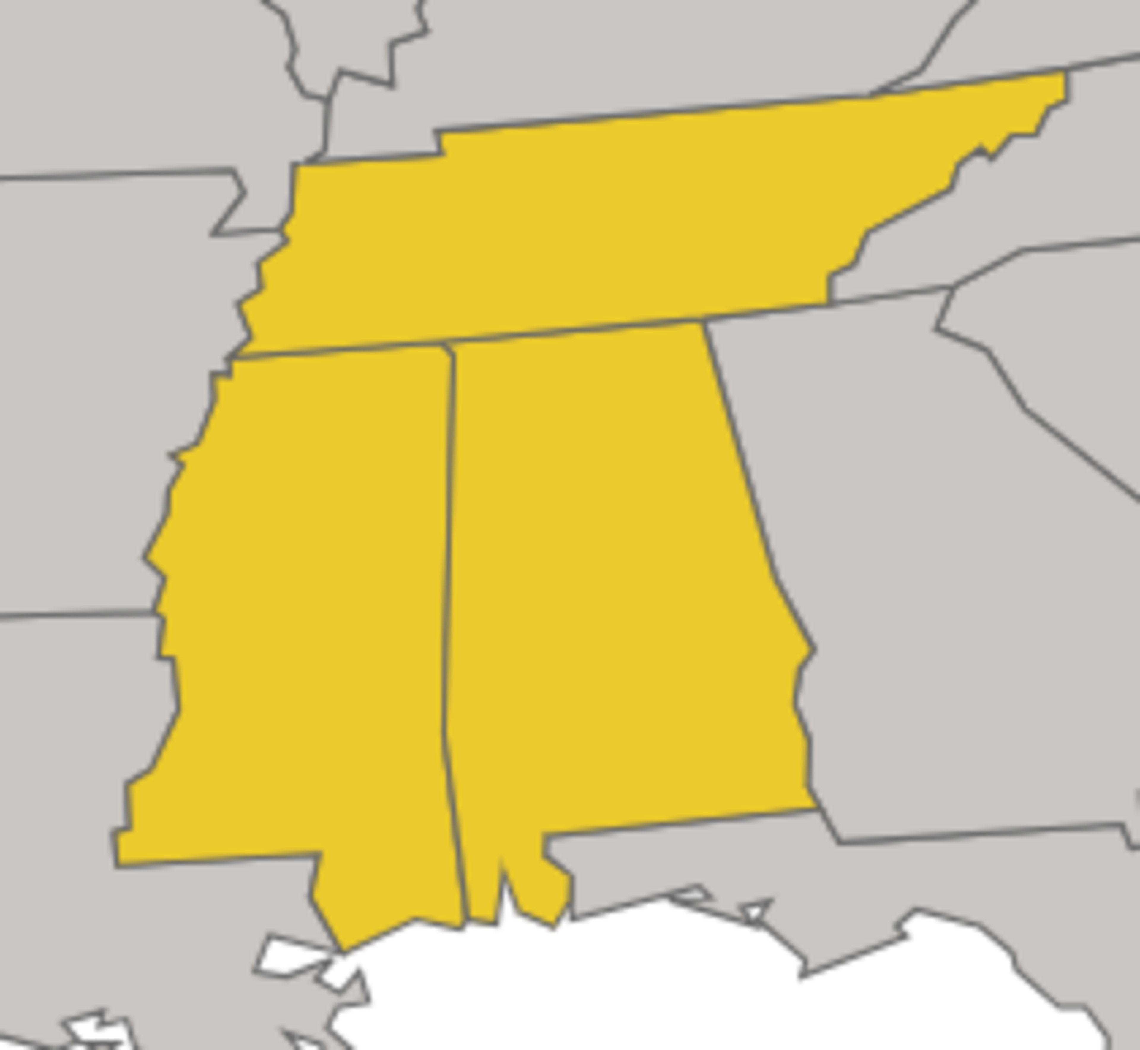 map of tennessee, alabama, and mississippi
