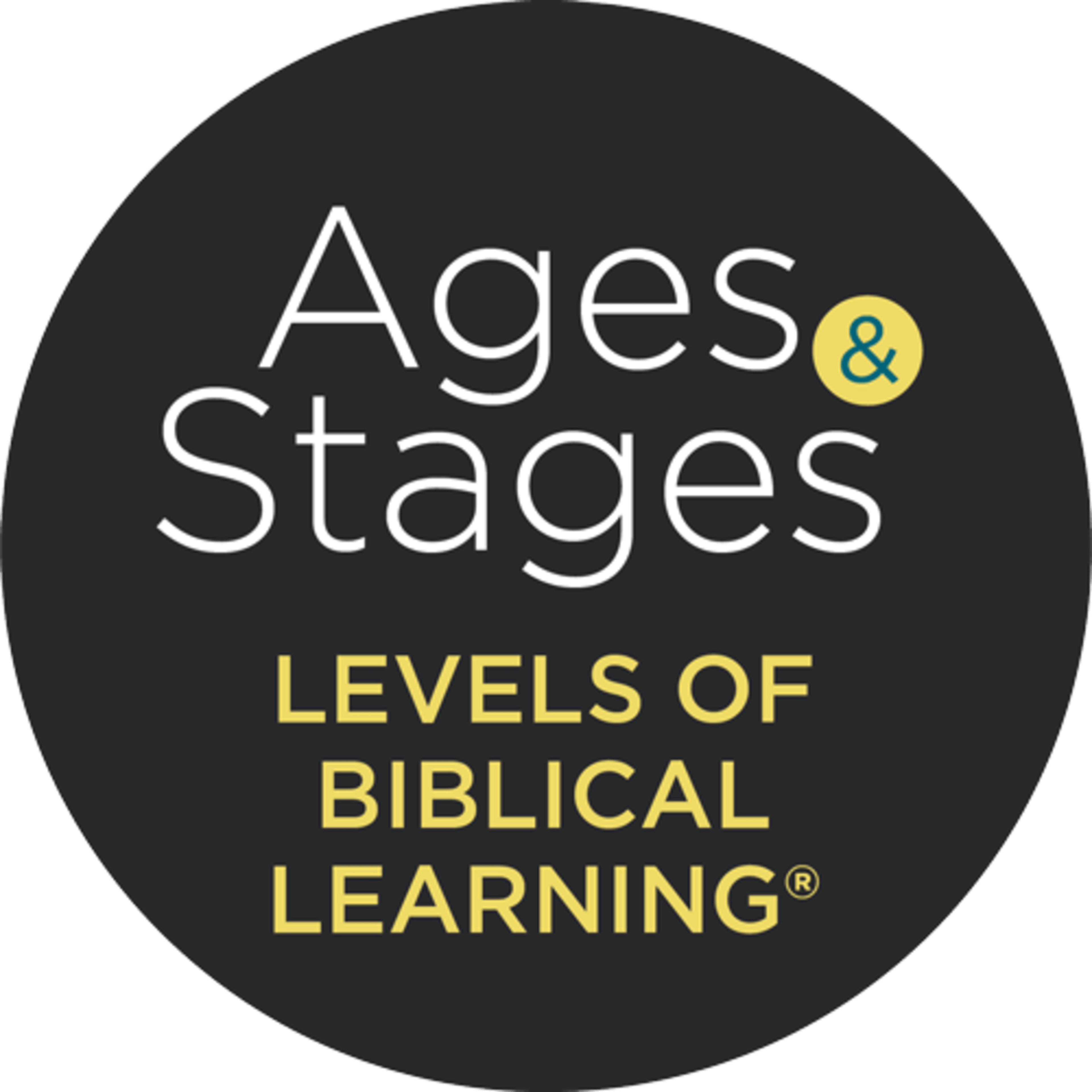 Black circle with Ages and Stages Levels of Biblical Learning
