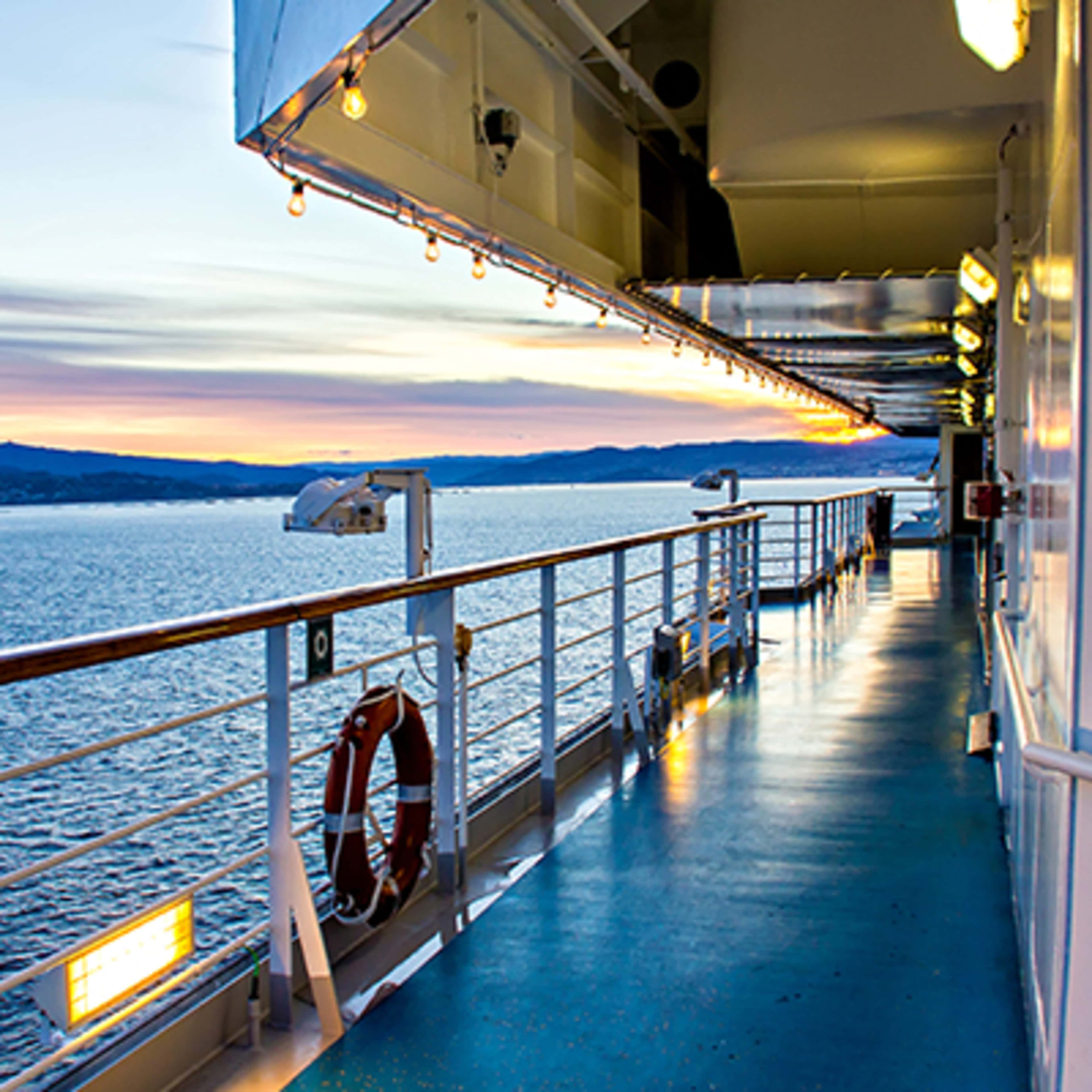 Sunset view from cruise ship railing