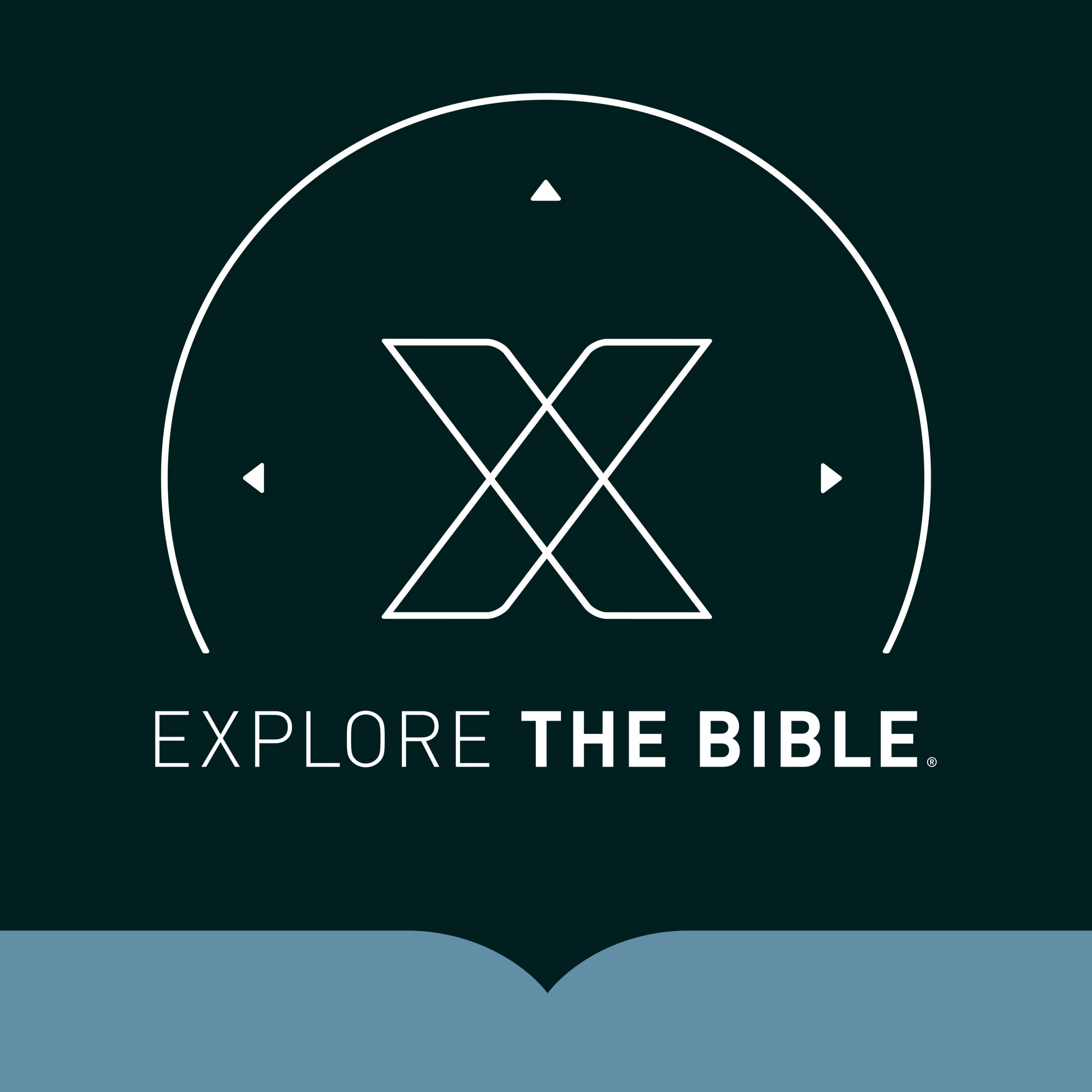 Explore the Bible logo with stack of Bibles in background