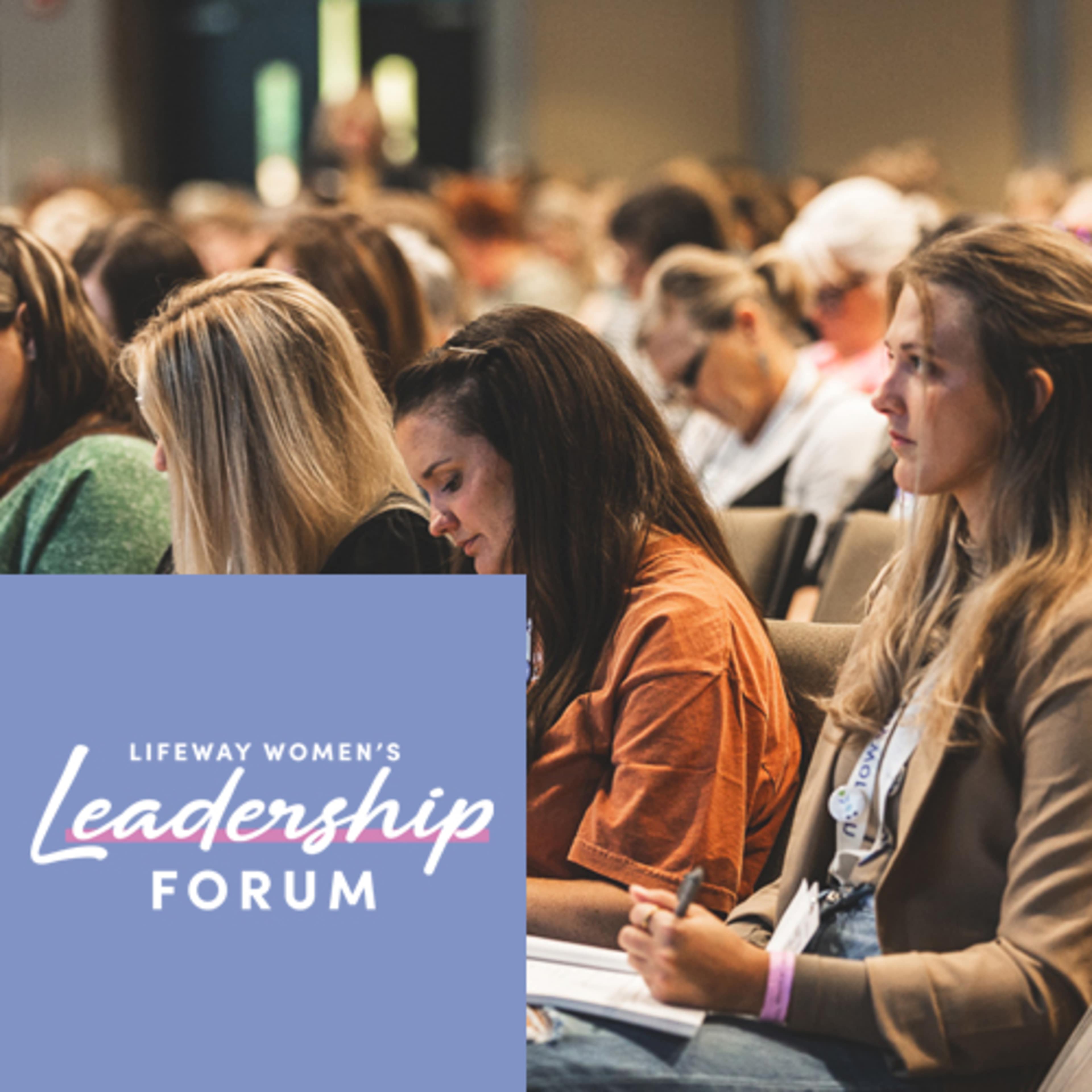 Women's Leadership Forum logo with women in auditorium in the background