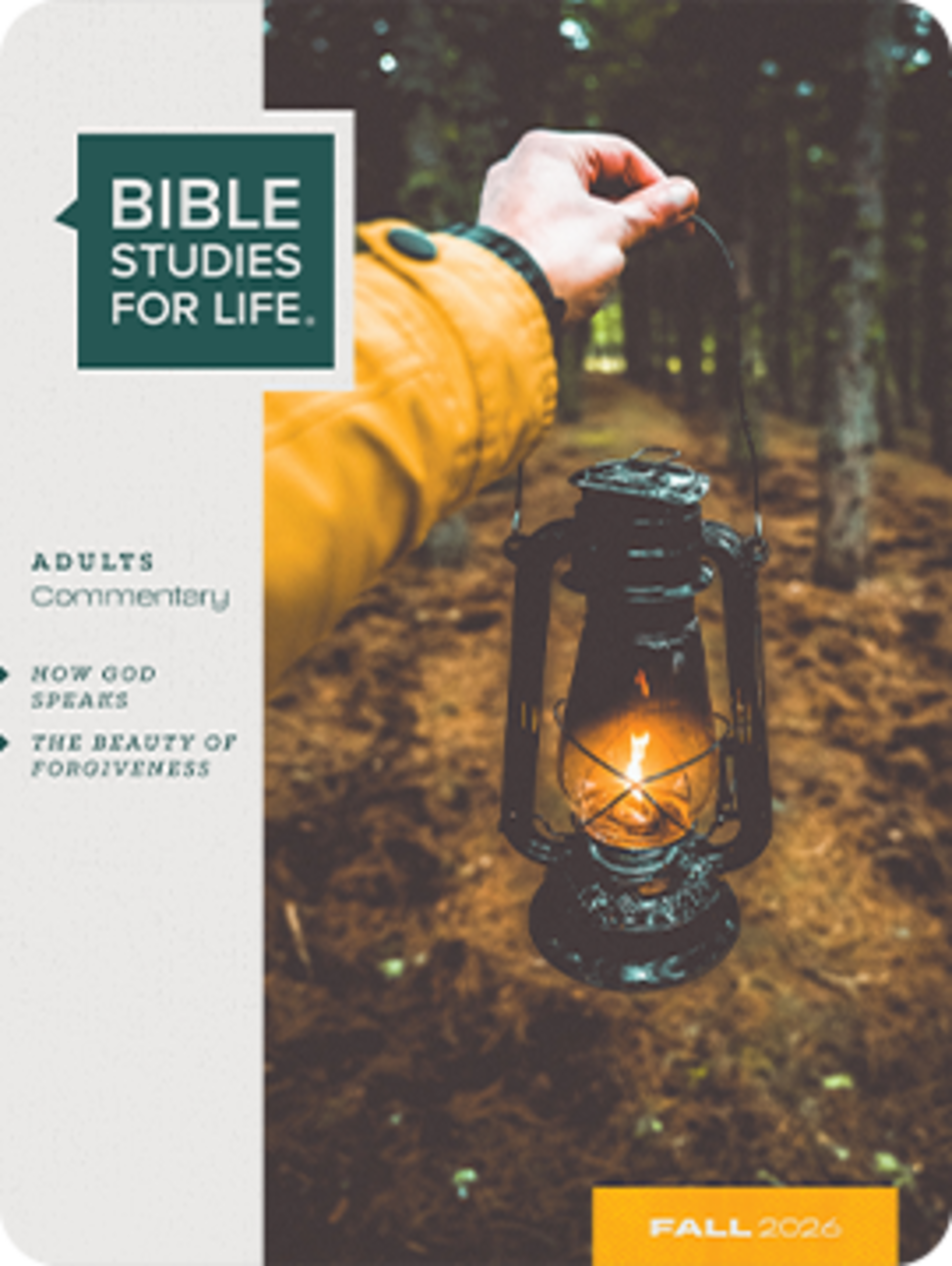 Bible Studies for Life Adult Commentary with hand holding lantern in the woods
