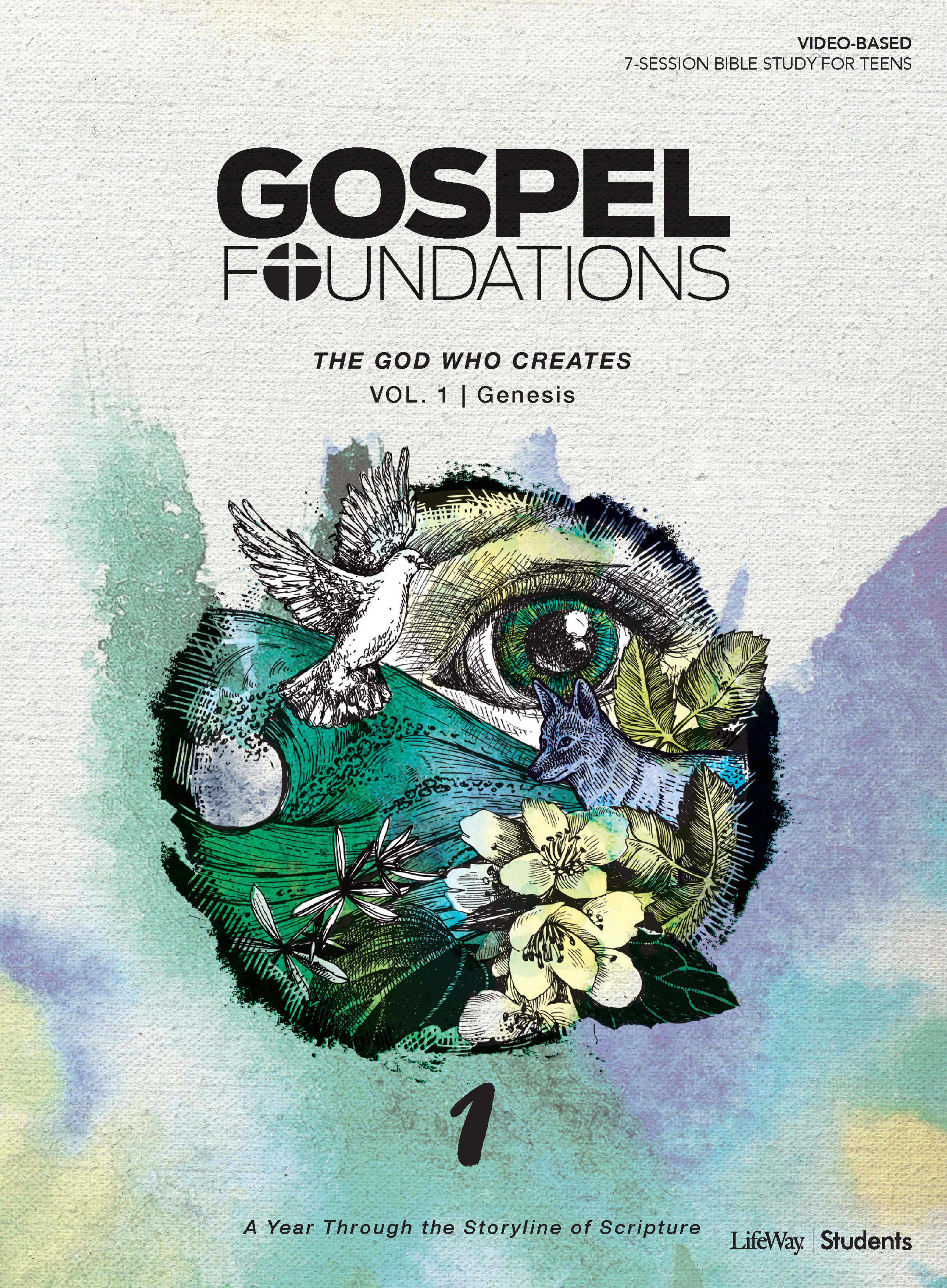 Gospel Foundations book with animated image of an eye, birds, and flowers