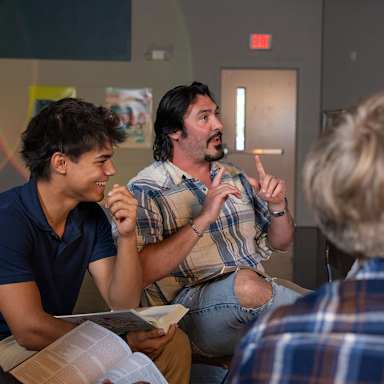 Young men talking 