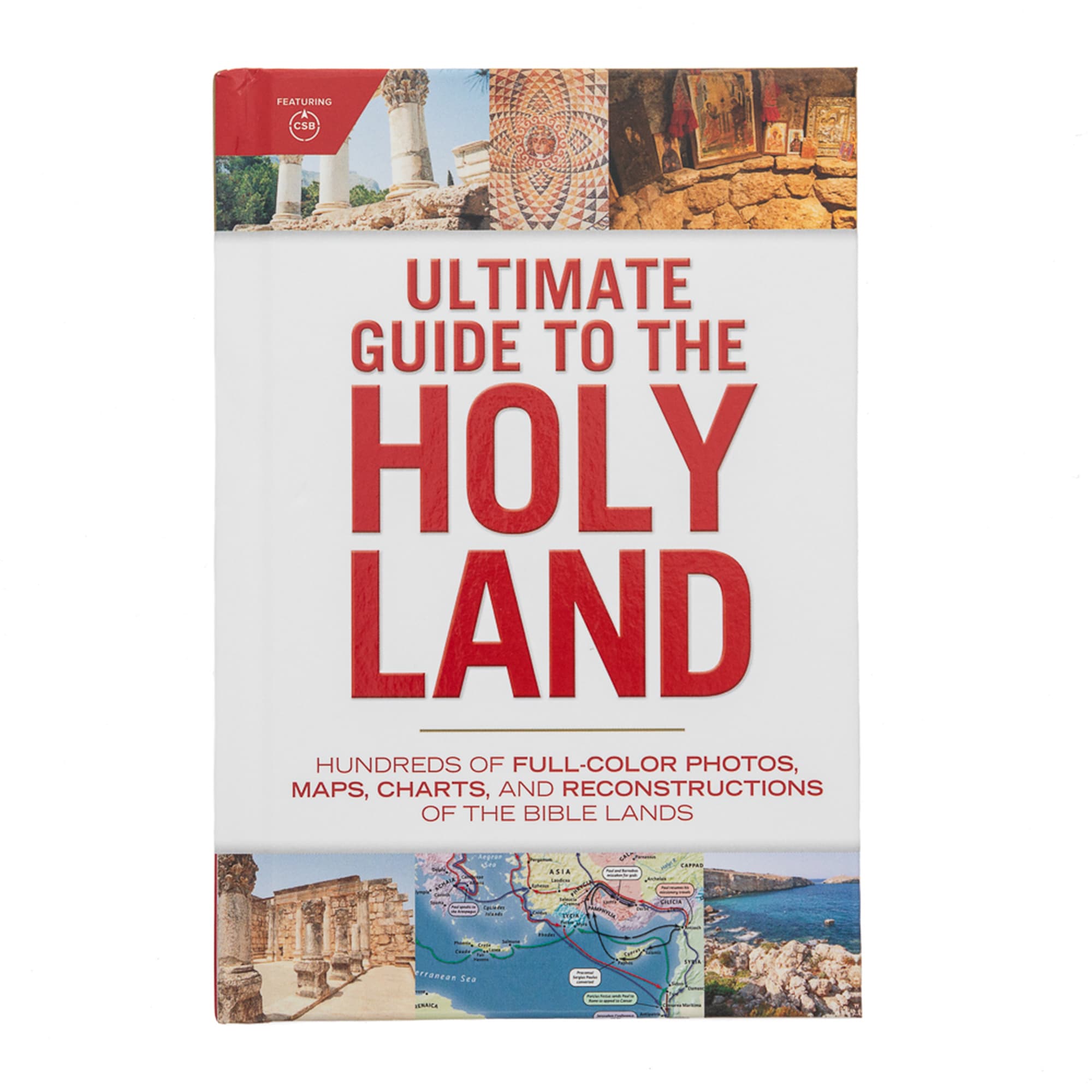Ultimate Guide to the Holy Land book cover, showcasing full-color photos, maps, and charts of Bible lands.