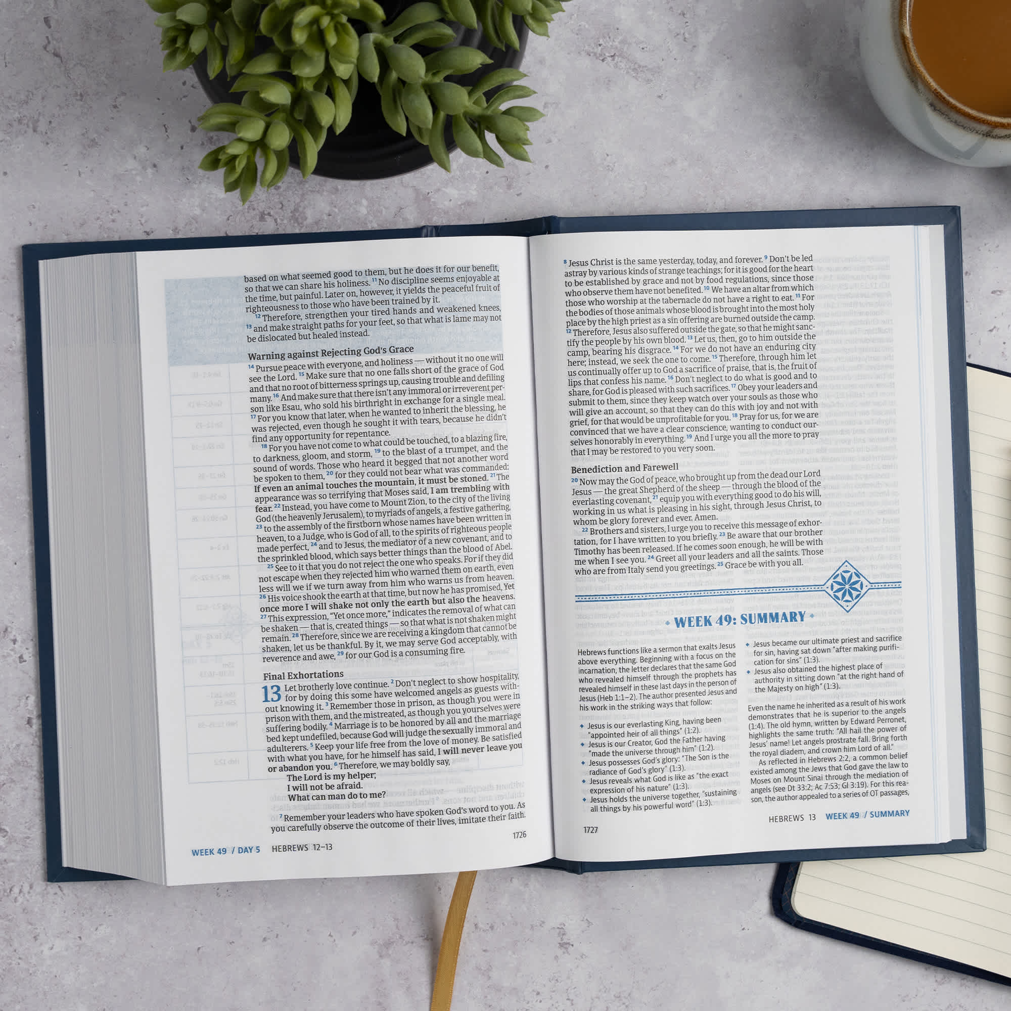 CSB Study Bible in a rose gold LeatherTouch cover.