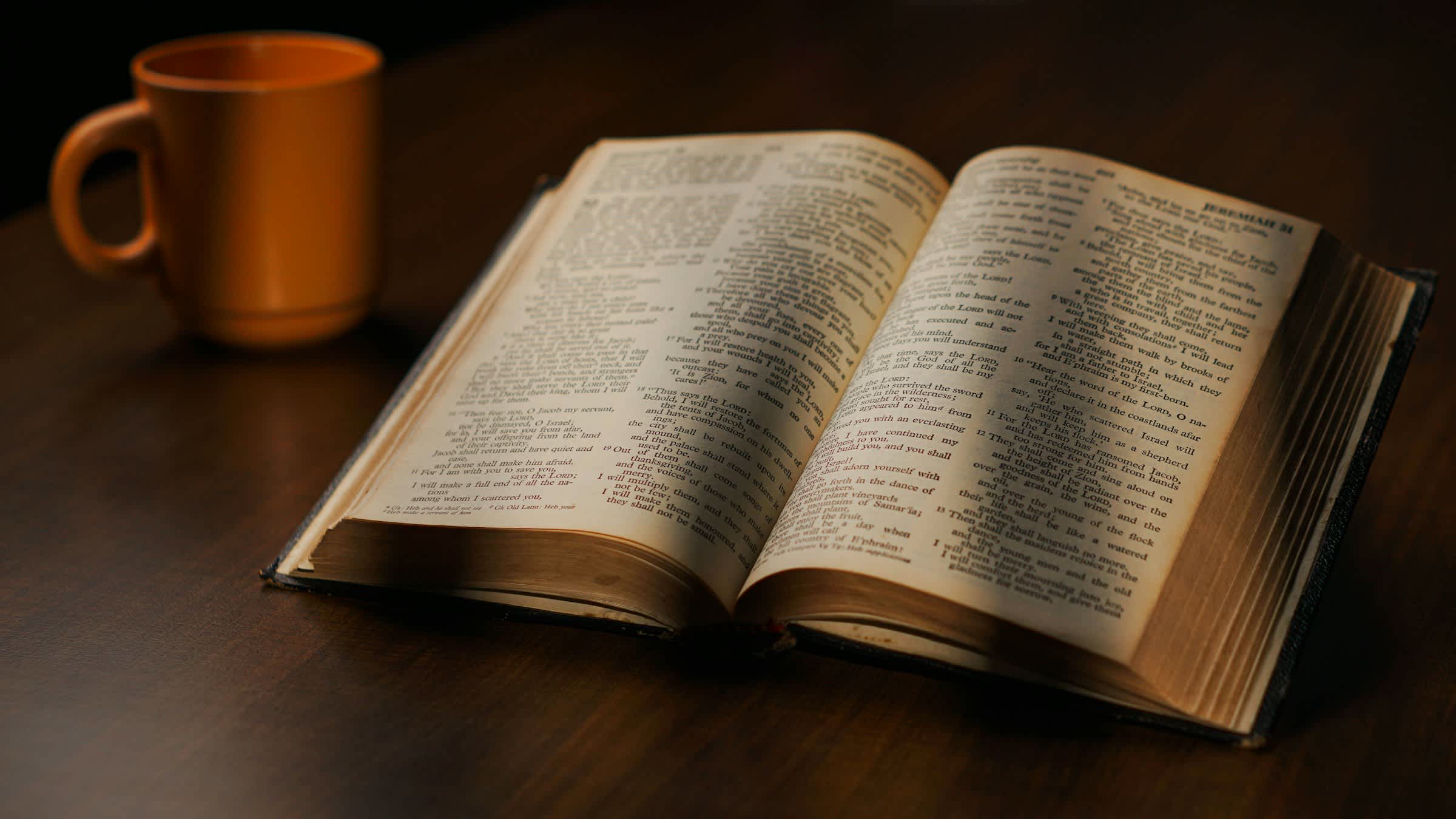 Bible open on table