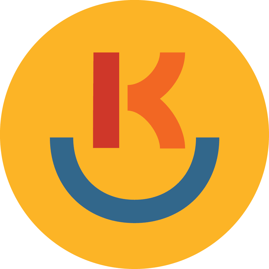 yellow circle with K in middle and curved line below it