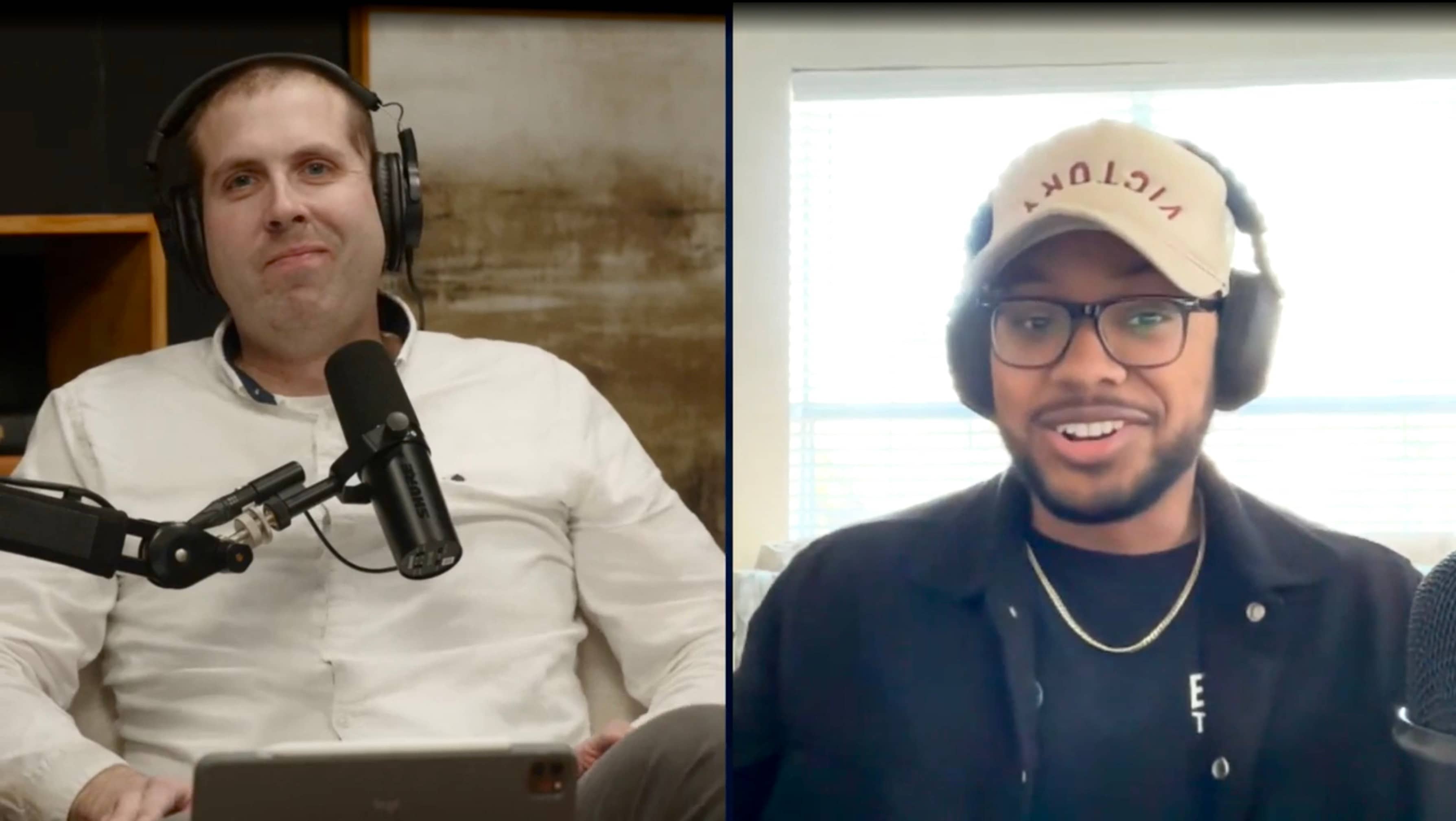 Webinar hosts on screen with some words