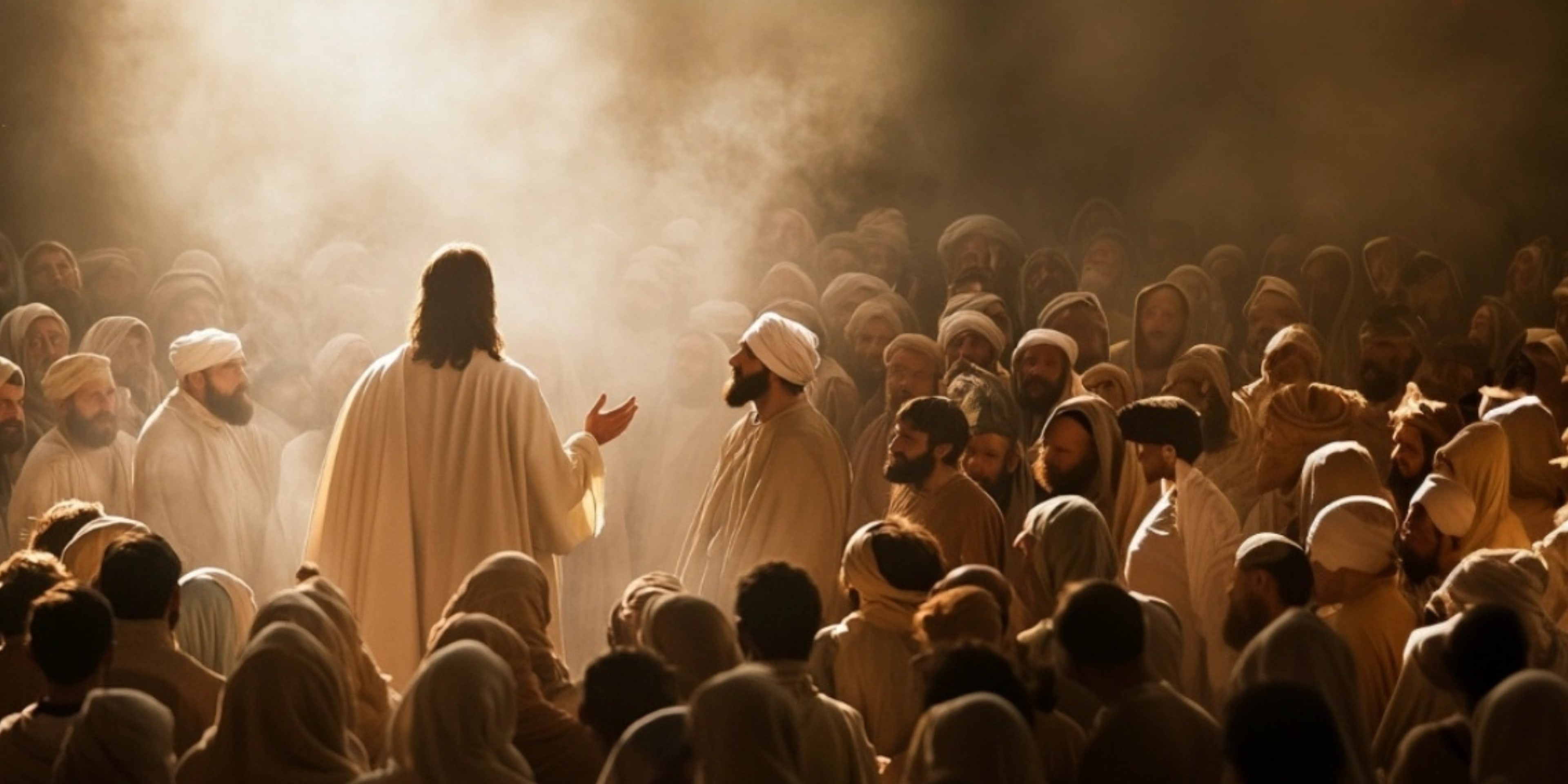 Jesus talking to a crowd