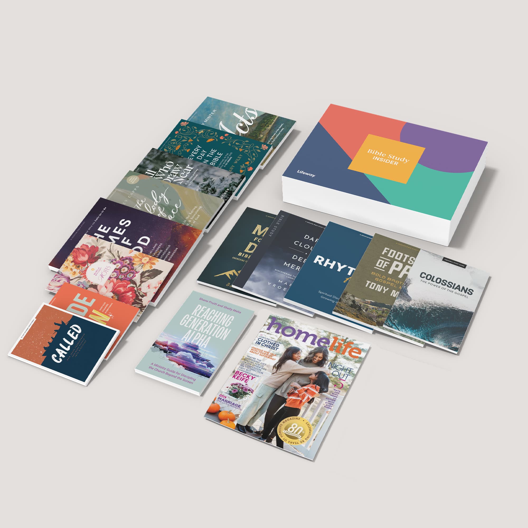 Bible study insider box with booklets spread out