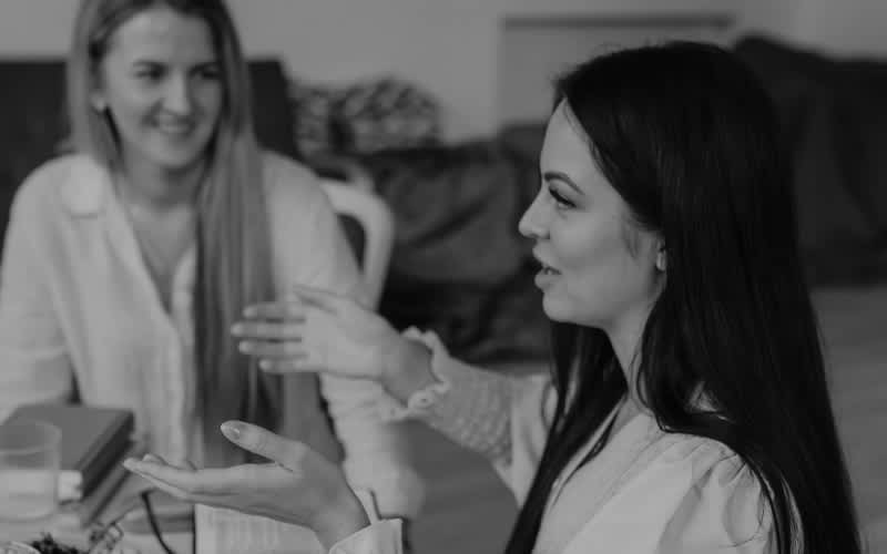 two women talking