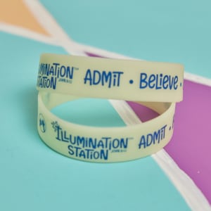 bracelets with Illumination Station, Admit, and Believe engraved on them