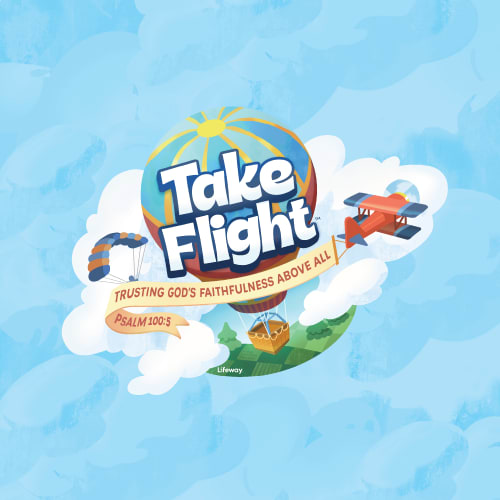 Animated hot air balloon with Take Flight VBS logo