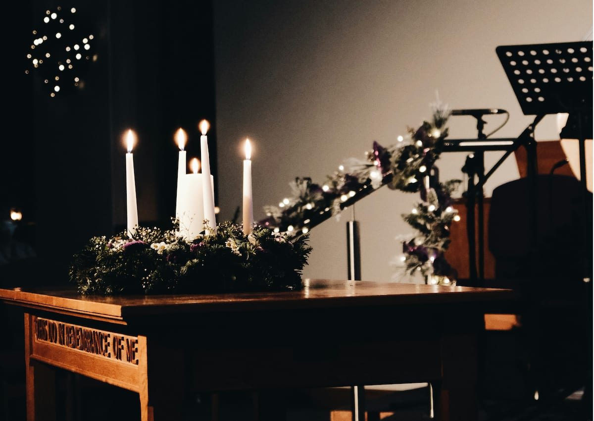 advent candles on a church alter