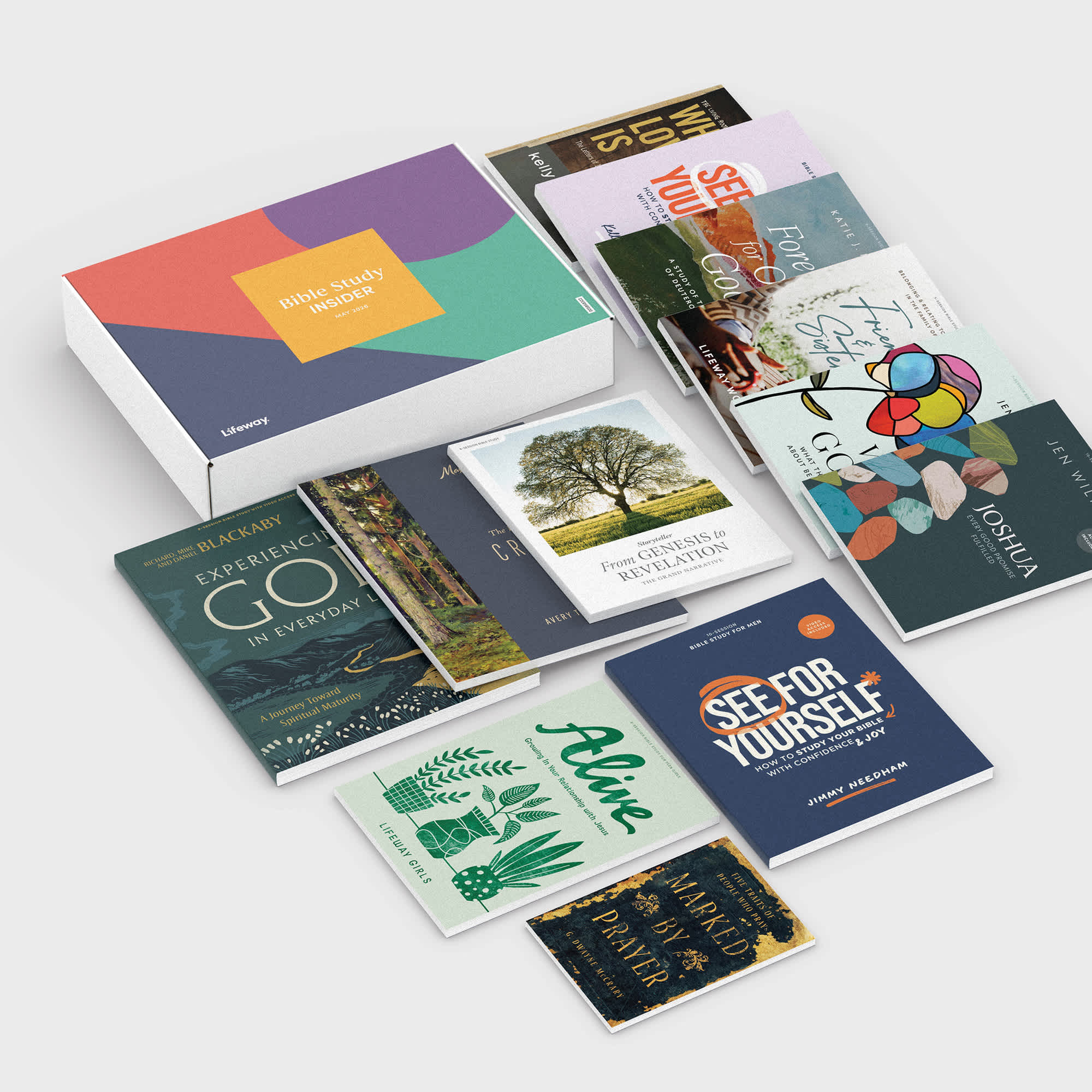 Bible study insider box with booklets spread out