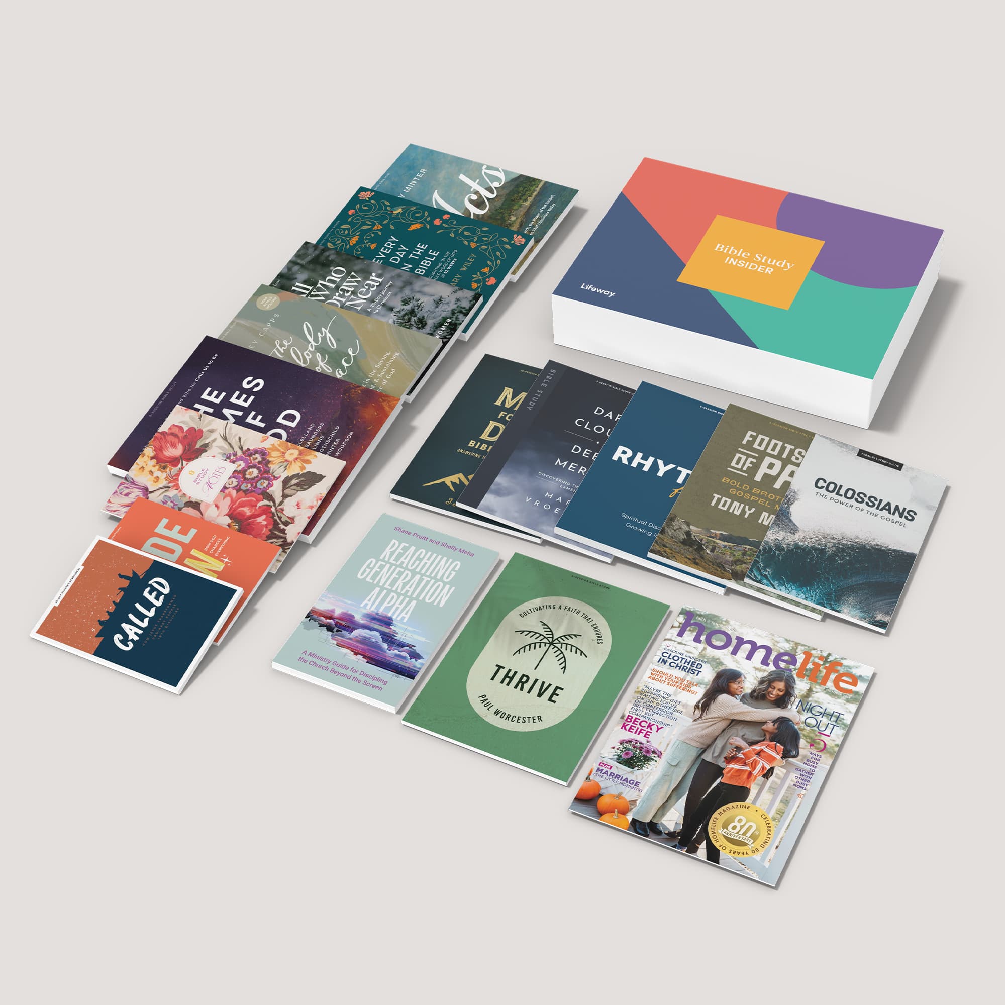 Bible study insider box with booklets spread out