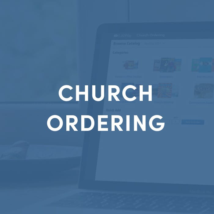 Church Ordering text displayed over a blurred background of a laptop screen