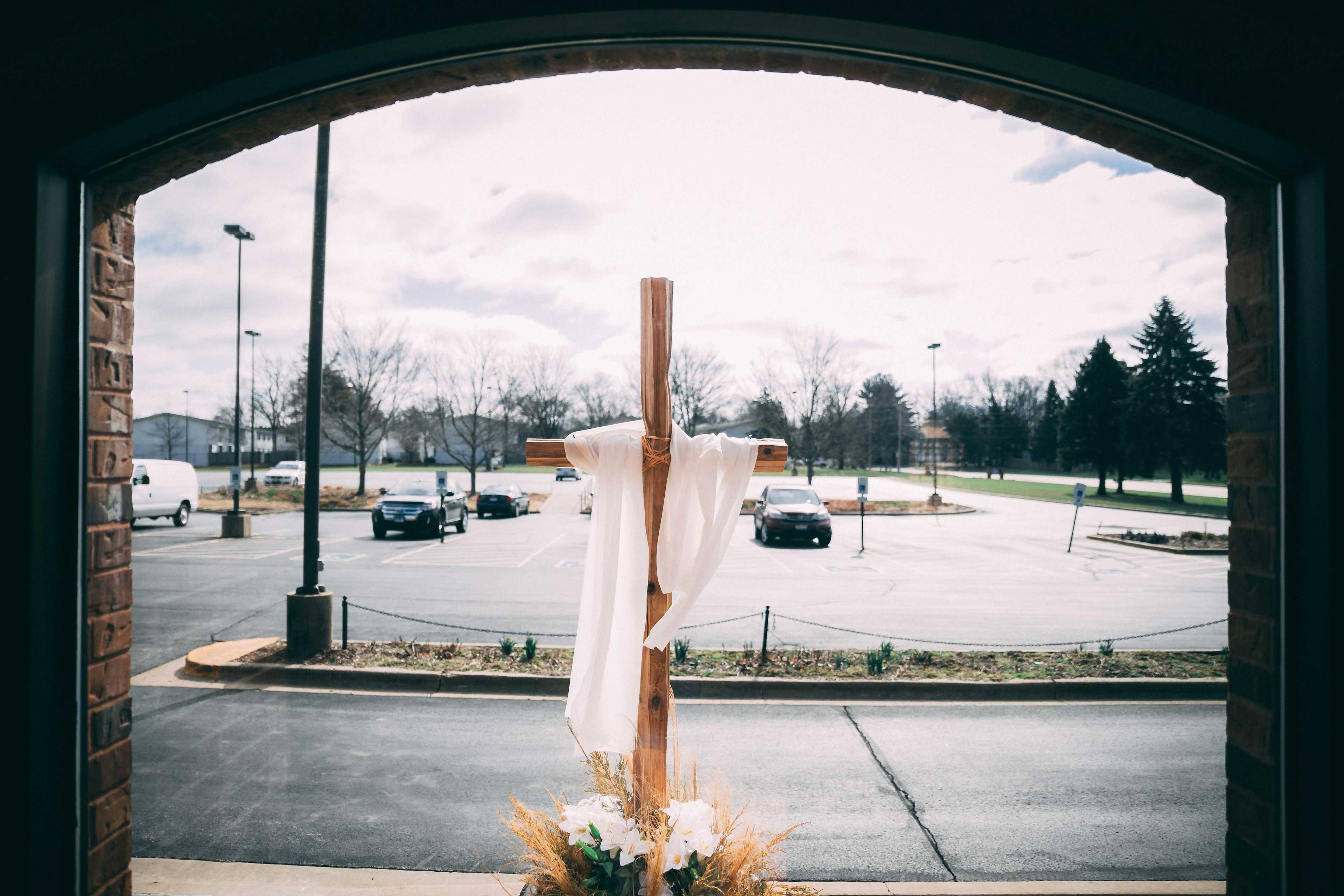 Wooden cross outside of a church