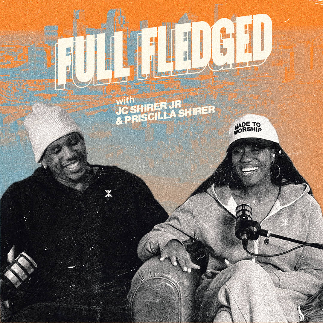 Full Fledged Podcast with images of Priscilla Shirer and JC Shirer.