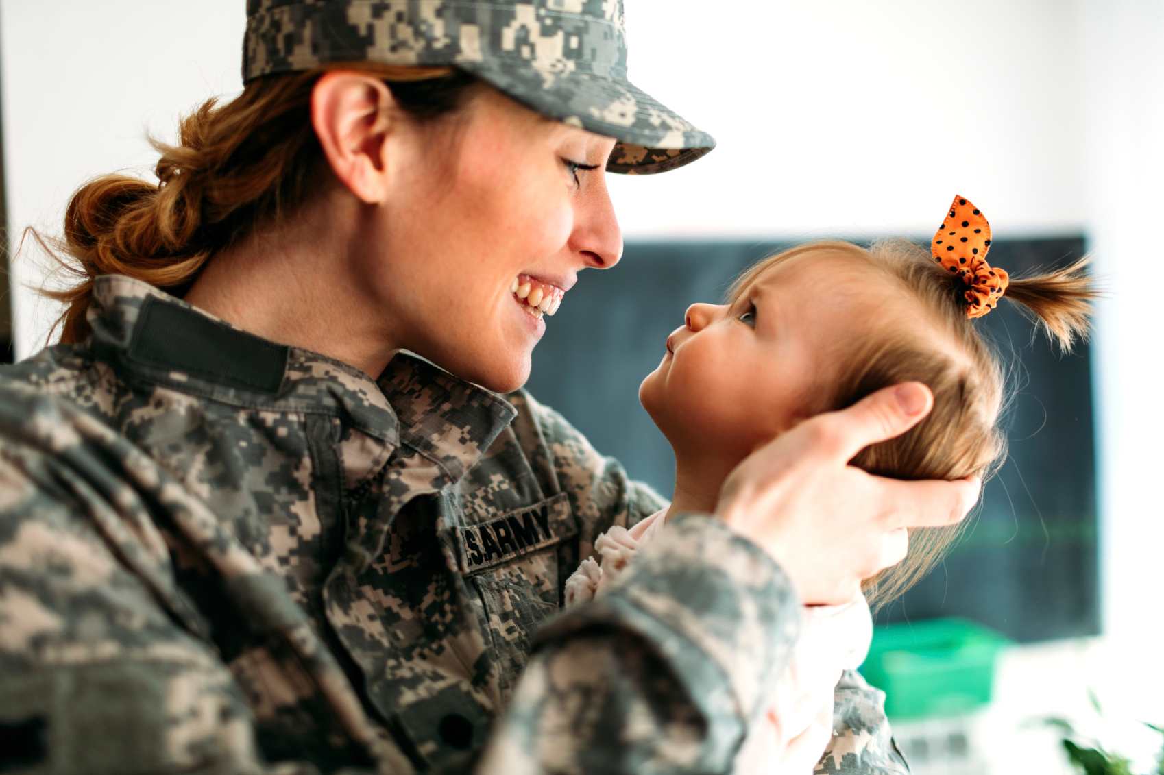 Military mom with child