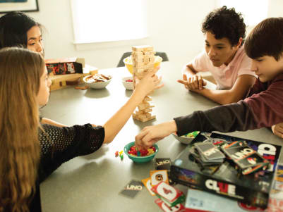 teens playing jenga