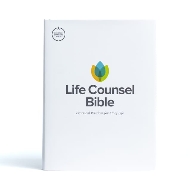 Cover of the Life Counsel Bible, featuring a green and yellow leaf logo.